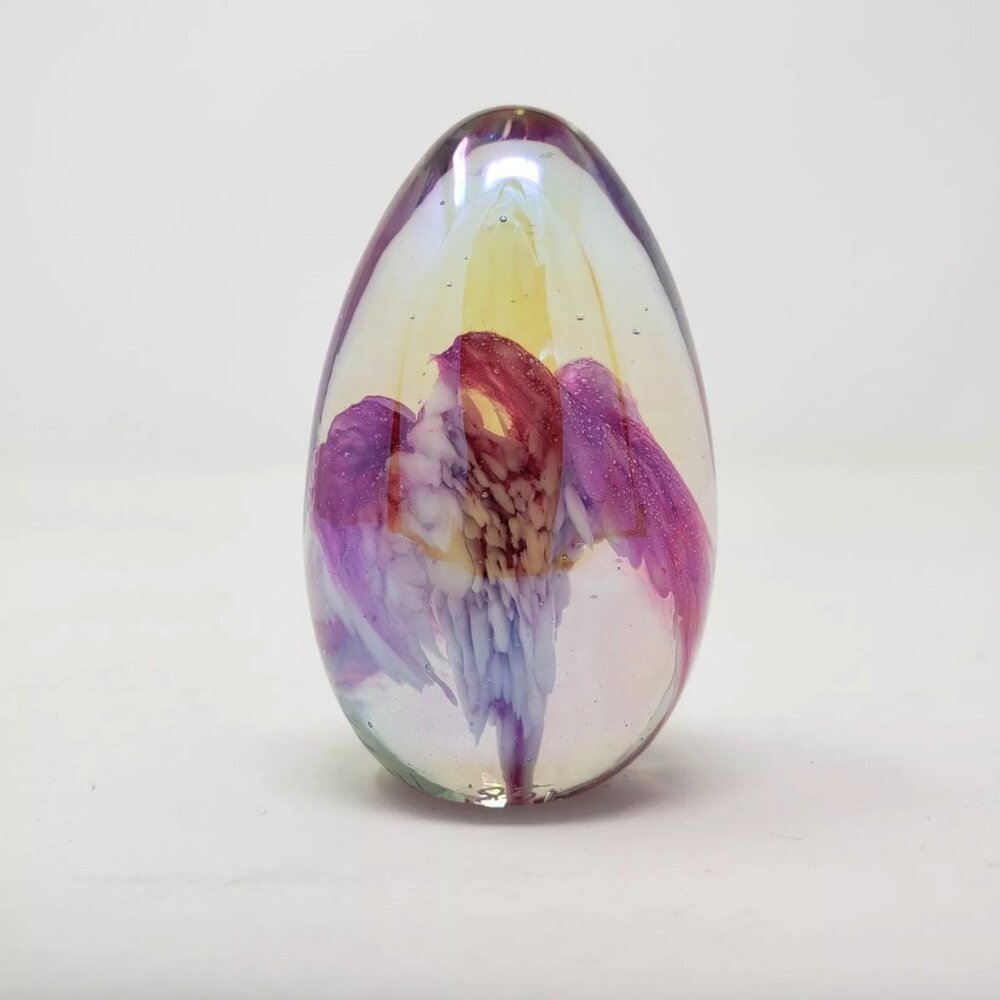 Iridescent Art Glass Egg 2.5" Paperweight Signed MSH 85 Seagate Mount St Helens